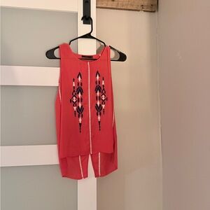 Coral Sleeveless Top with Embroidered Design